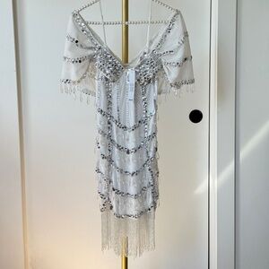 ASOS Luxe White Sequin Fringe Mini Dress NWT